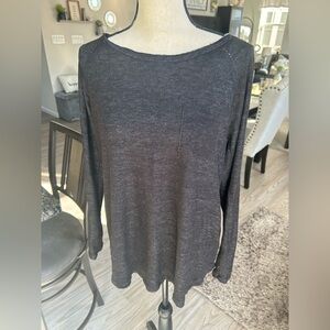 ✨Lounge Distressed Stitching Charcoal Long Sleeve Top Pocket